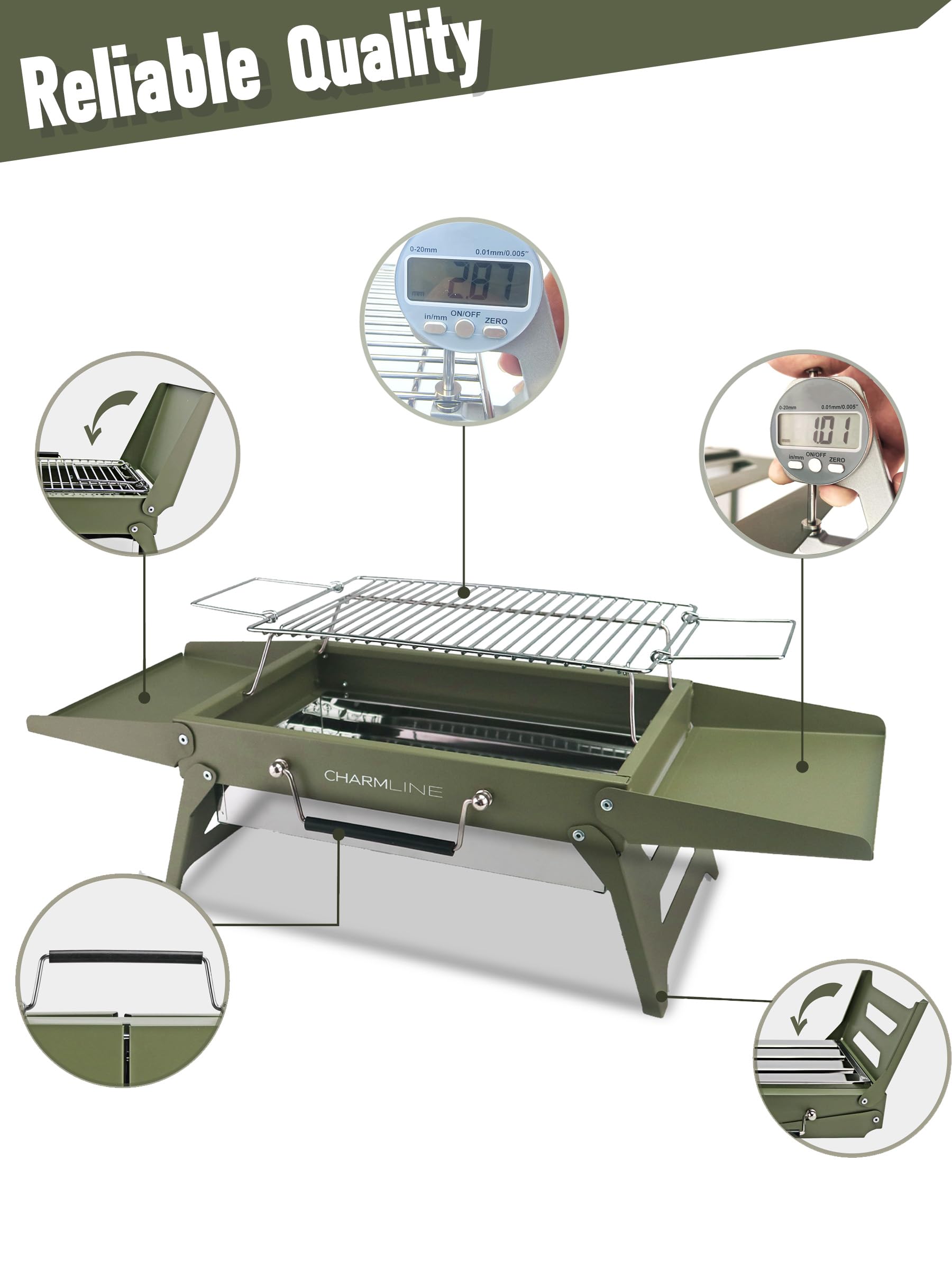 Charmline grill made from thickened alloy steel for durability and long life.