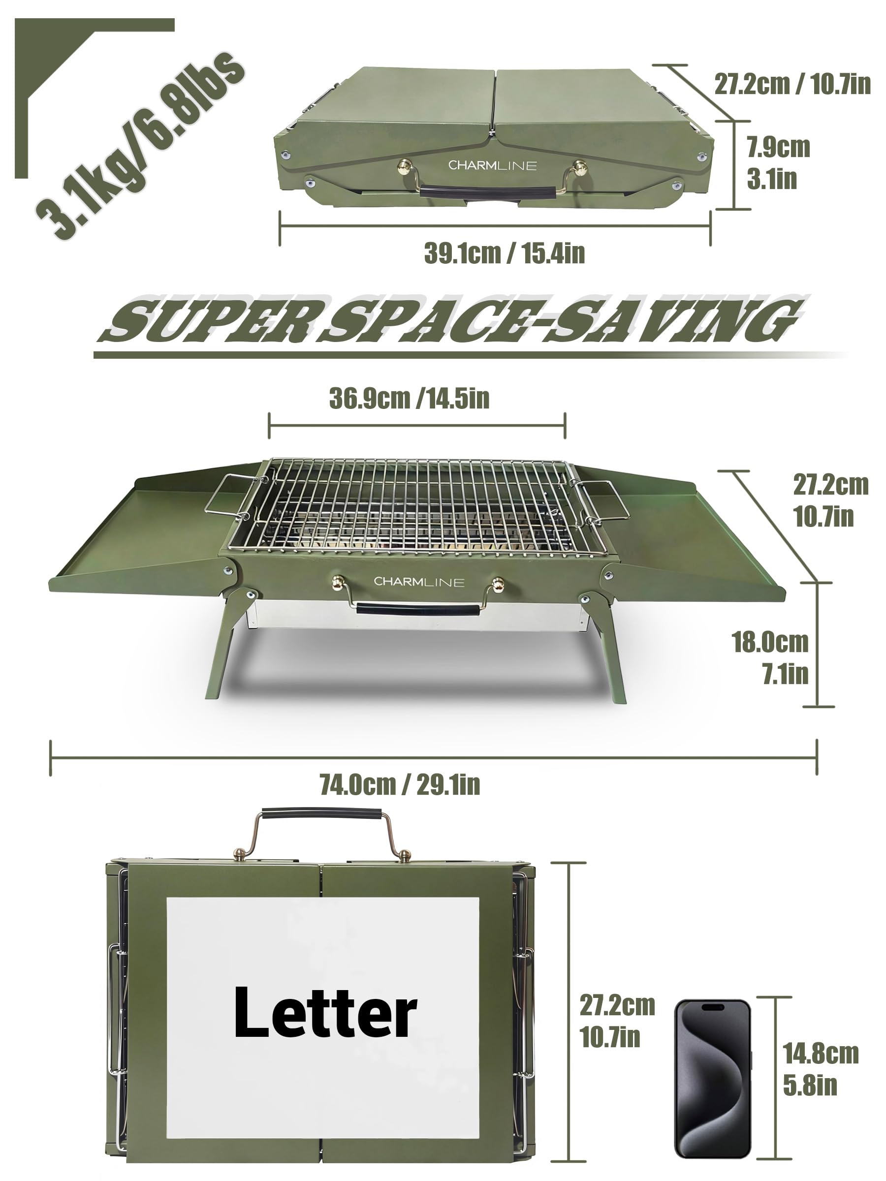 Charmline portable charcoal grill open surface showing cooking area