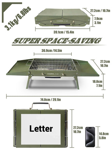 Charmline portable charcoal grill open surface showing cooking area