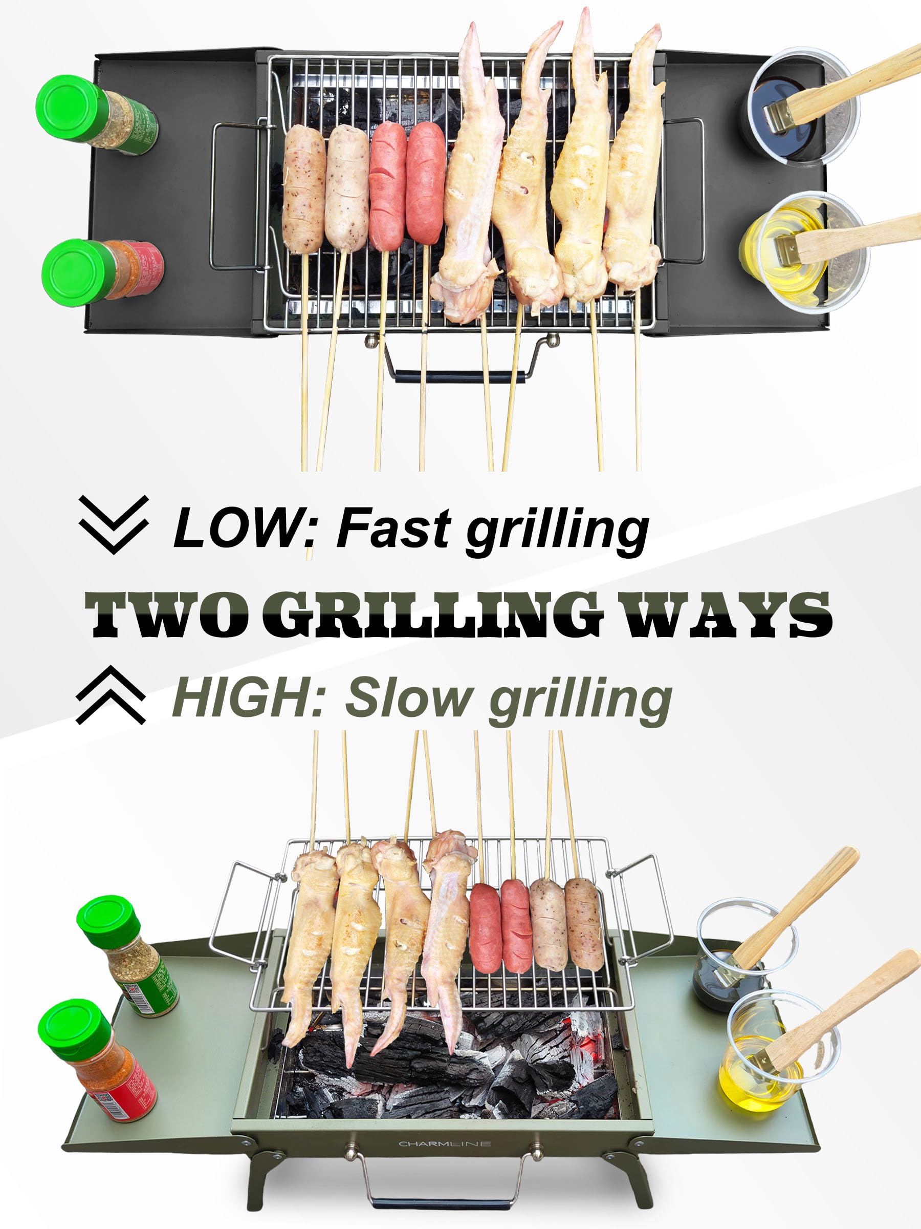 Charmline compact tabletop grill ready for outdoor dining