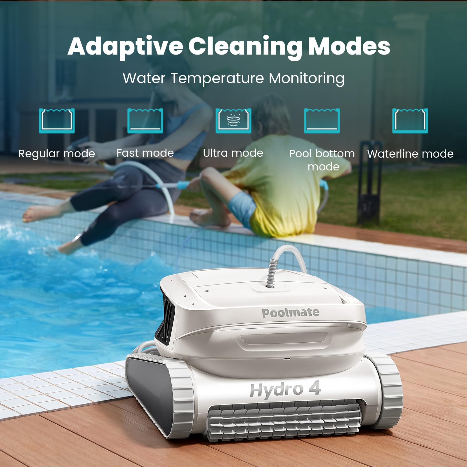 Chasing Hydro 4 features active silicone brushes scrub away grime on pool walls.