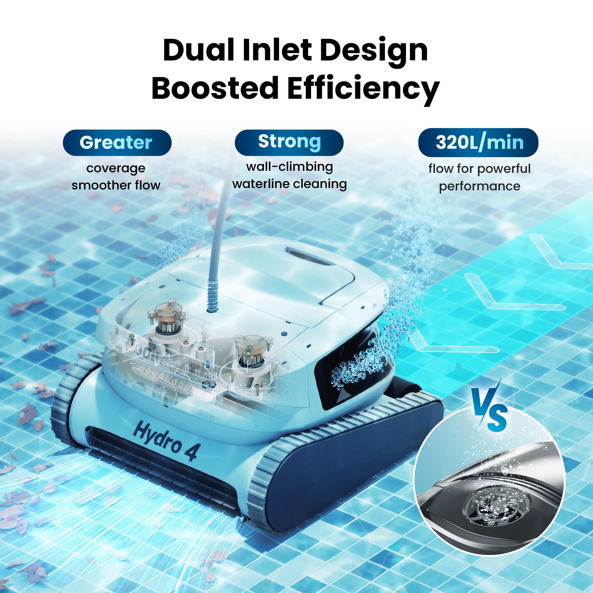 Chasing Hydro 4 robot on wall cleans surfaces high for comprehensive coverage.