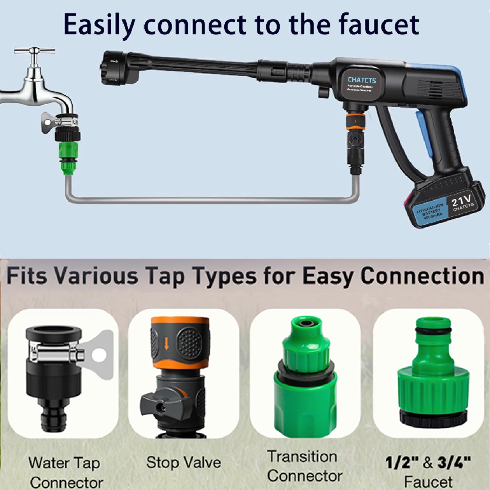 CHATCTS dual battery 21V 4000mAh for longer cleaning sessions without recharging.