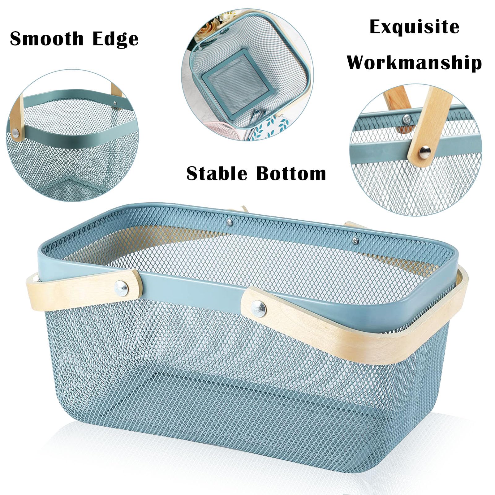 Cheardia blue foldable wooden-handle basket for portable storage.