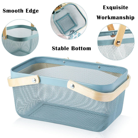 Cheardia blue foldable wooden-handle basket for portable storage.