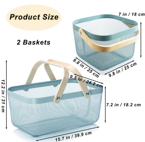 Cheardia small blue harvest basket with metal mesh for garden harvest tasks.