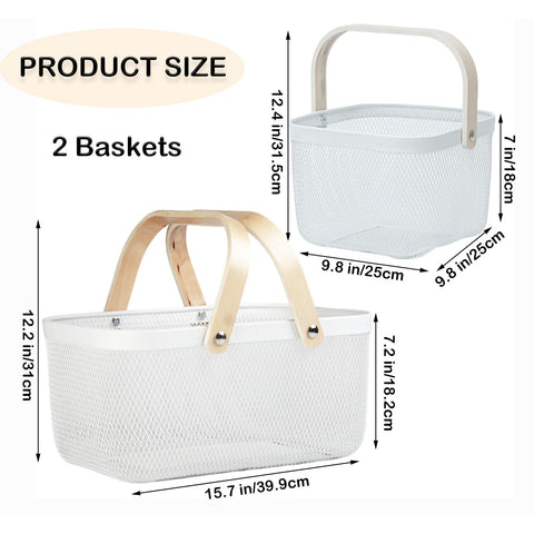 Cheardia metal mesh harvest basket with folding wooden handle for easy transport