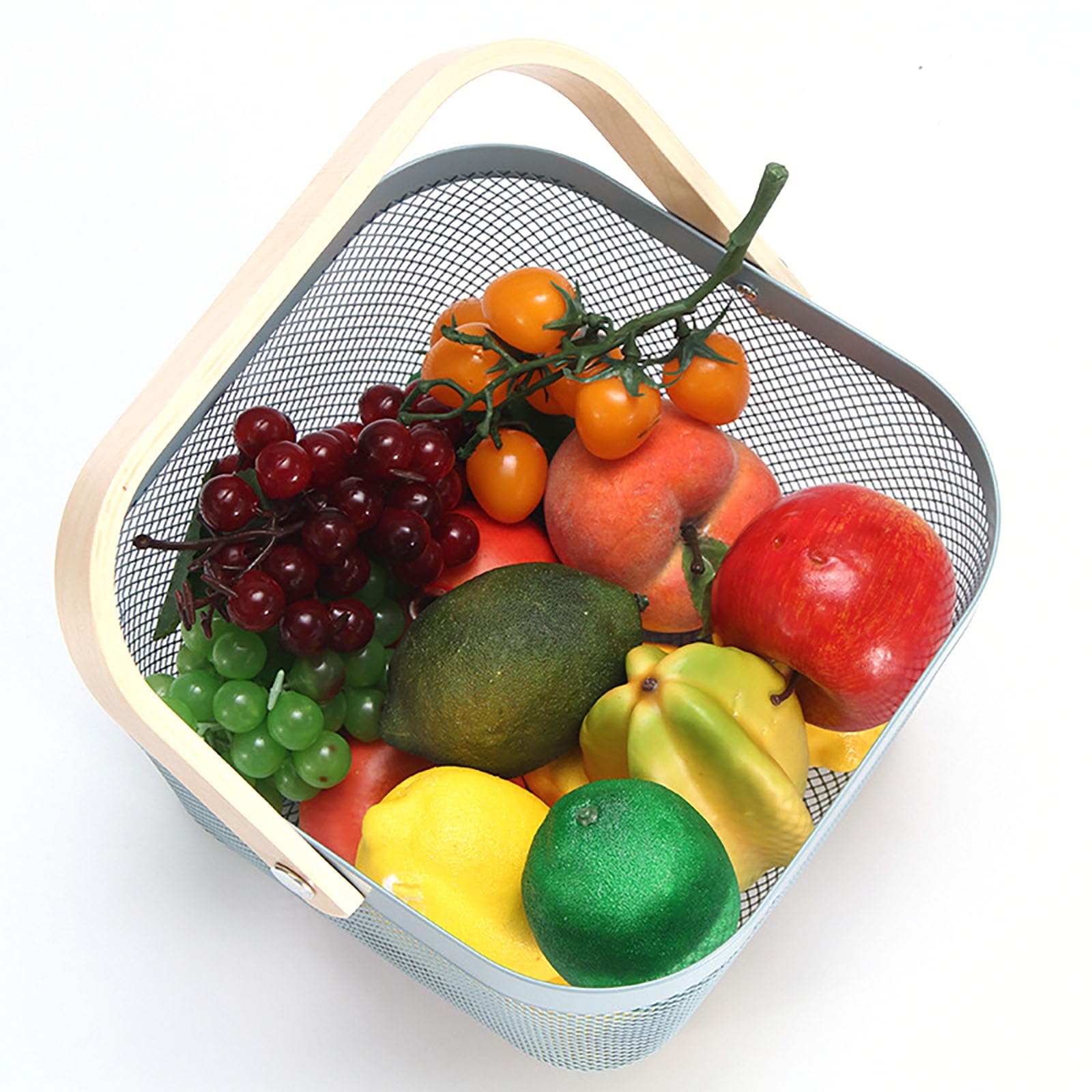 Cheardia blue rectangle-base mesh basket for stable kitchen organization.