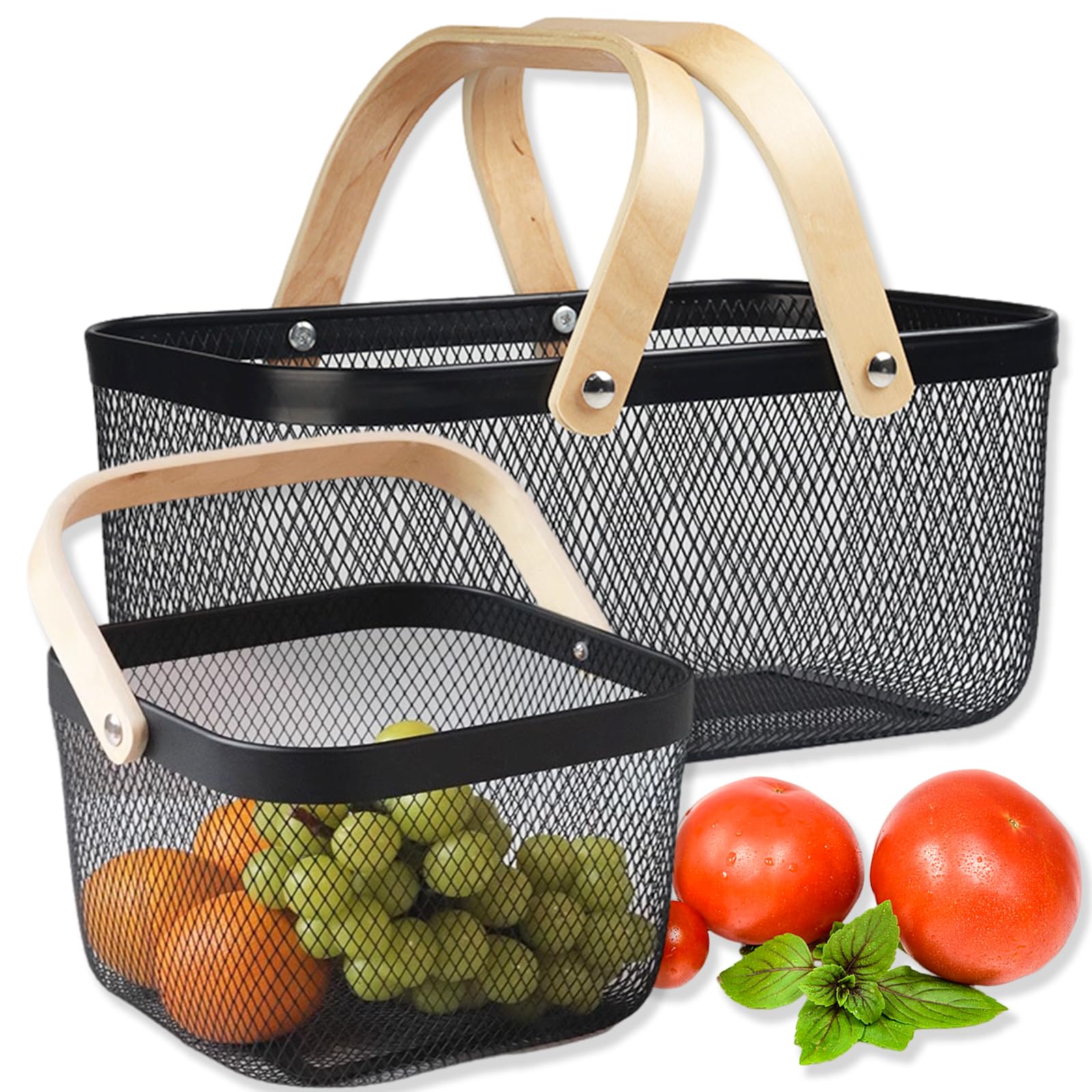 Cheardia two-pack picnic baskets with foldable handles for easy transport.