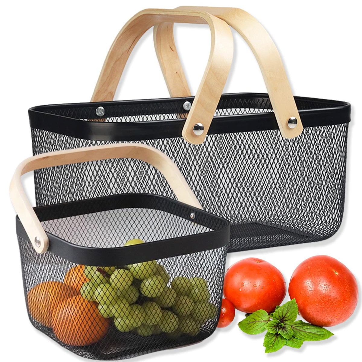 Cheardia two-pack picnic baskets with foldable handles for easy transport.