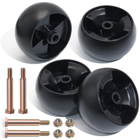 Boxed kit includes 4 wheels, 4 bolts, and 4 lock nuts