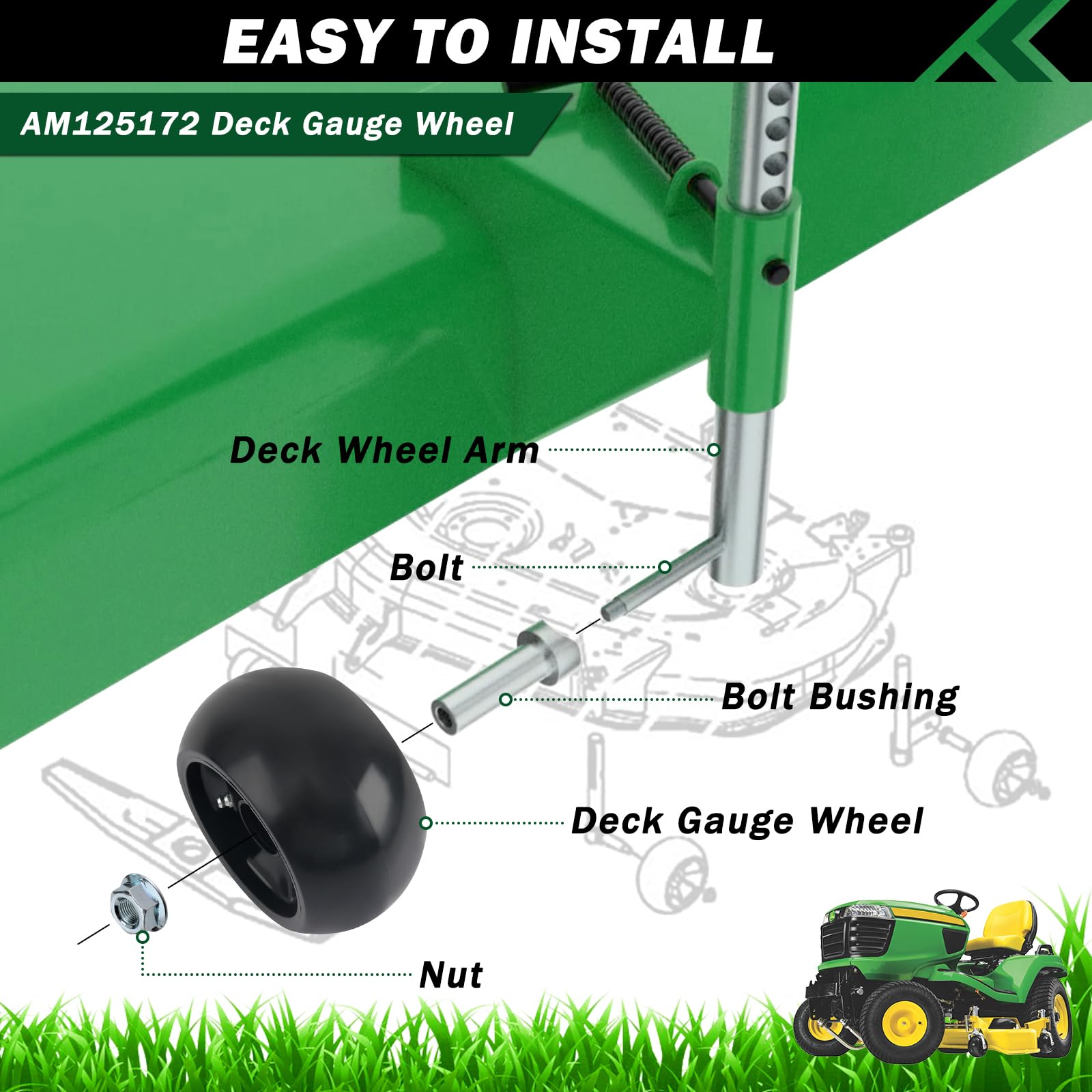 5 inch OD deck wheel ready for smooth mowing and consistent height