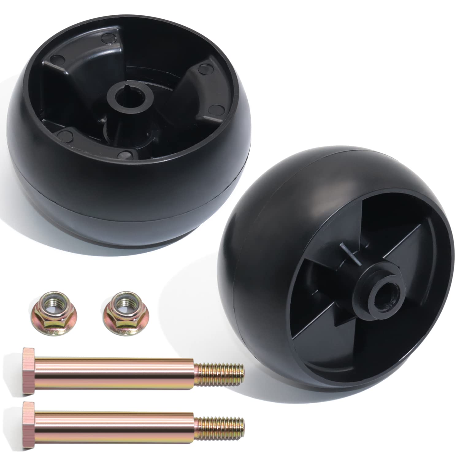 CheeMuii 5in mower deck gauge wheels kit closeup showing robust polypropylene construction