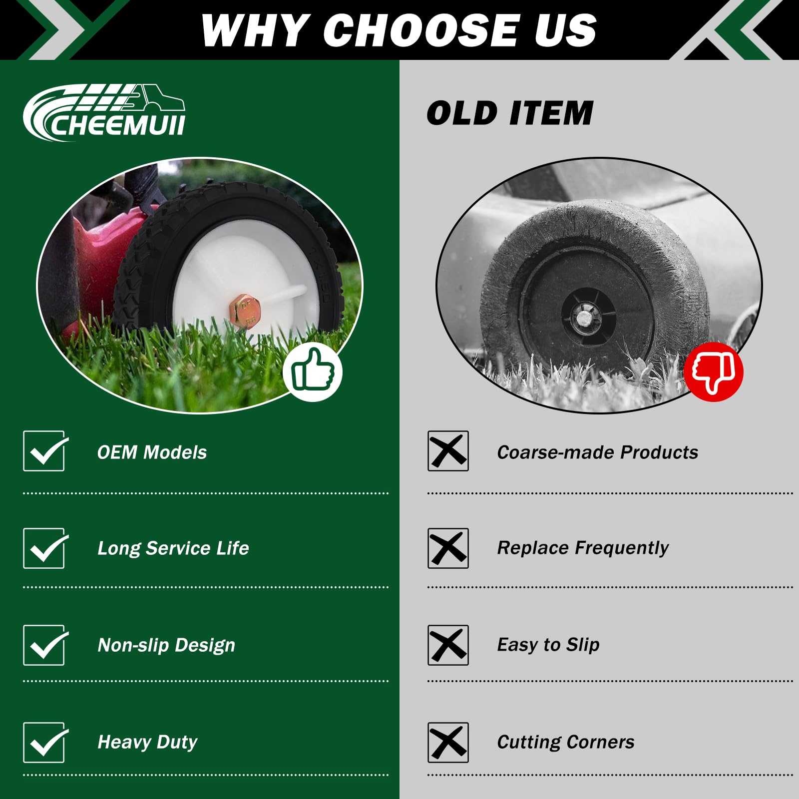 CheeMuii 7-inch wheel package; four durable replacement wheels.
