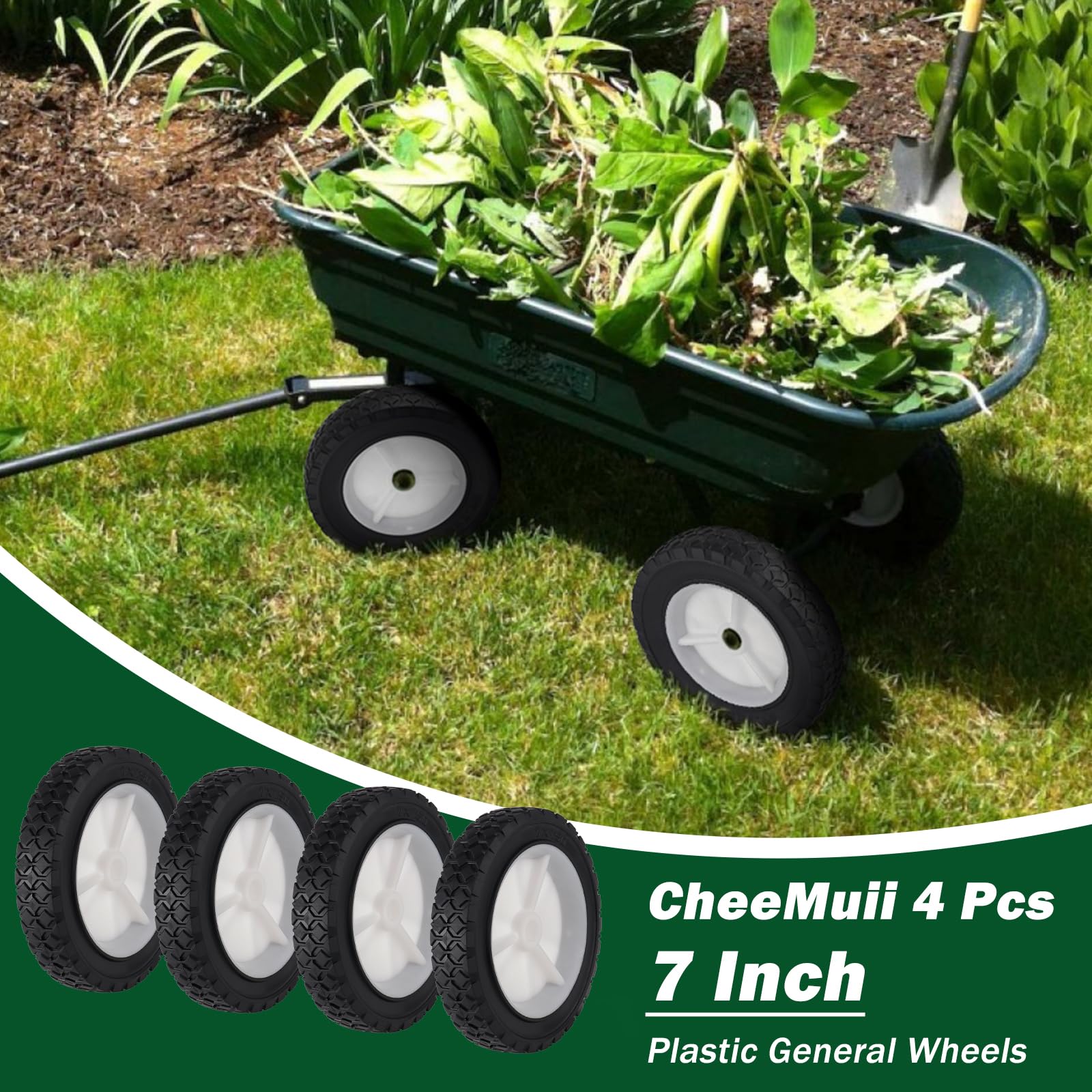 CheeMuii wheels installed on a mower; ready for rolling.