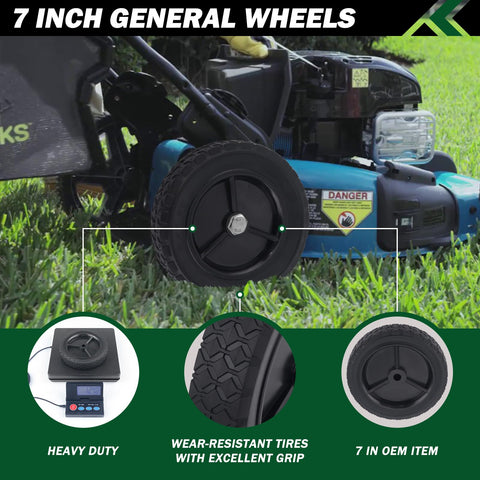 CheeMuii 7-inch lawn mower wheel side view for quick maintenance checks