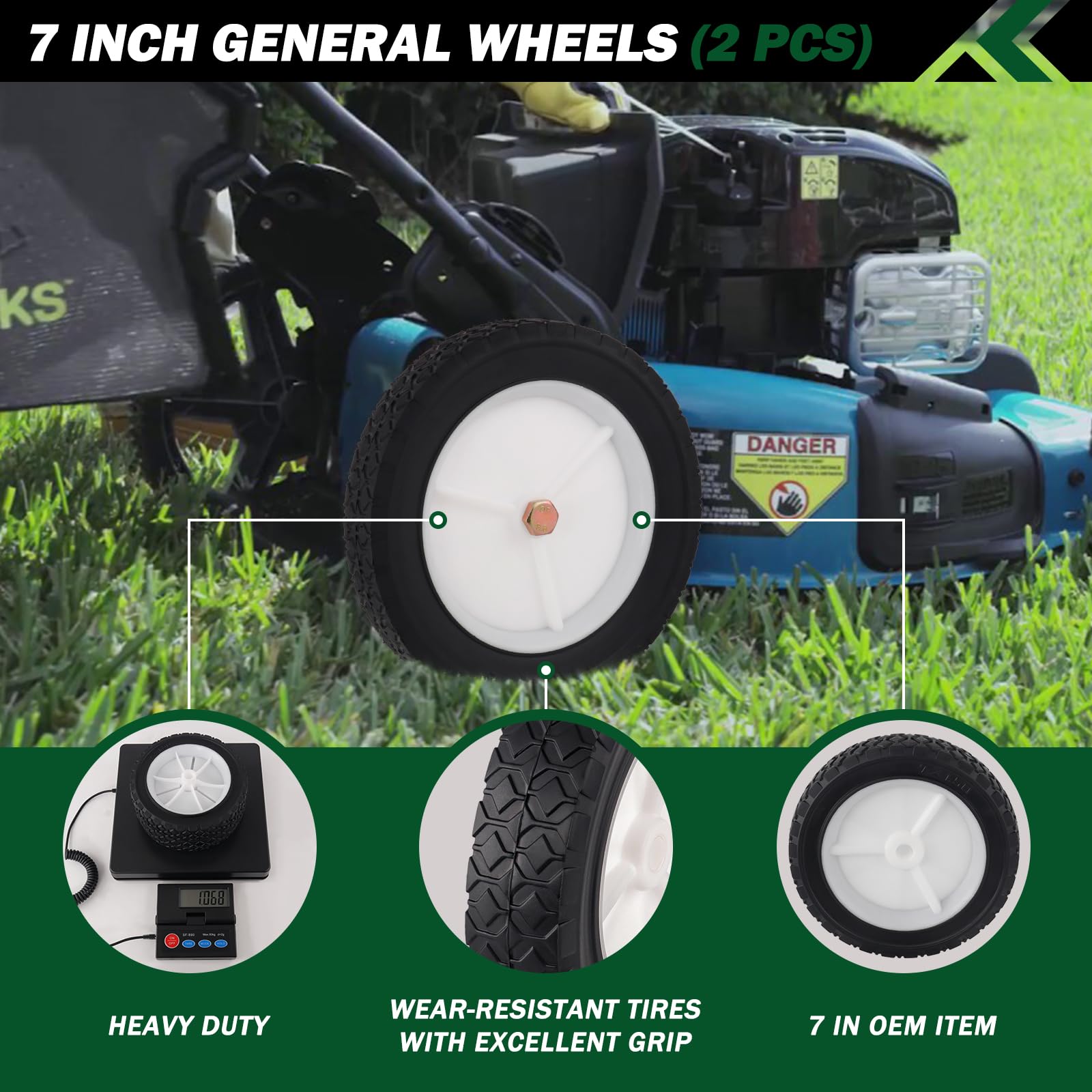 CheeMuii 7-inch wheels pair, side view, improves stability on uneven terrain.