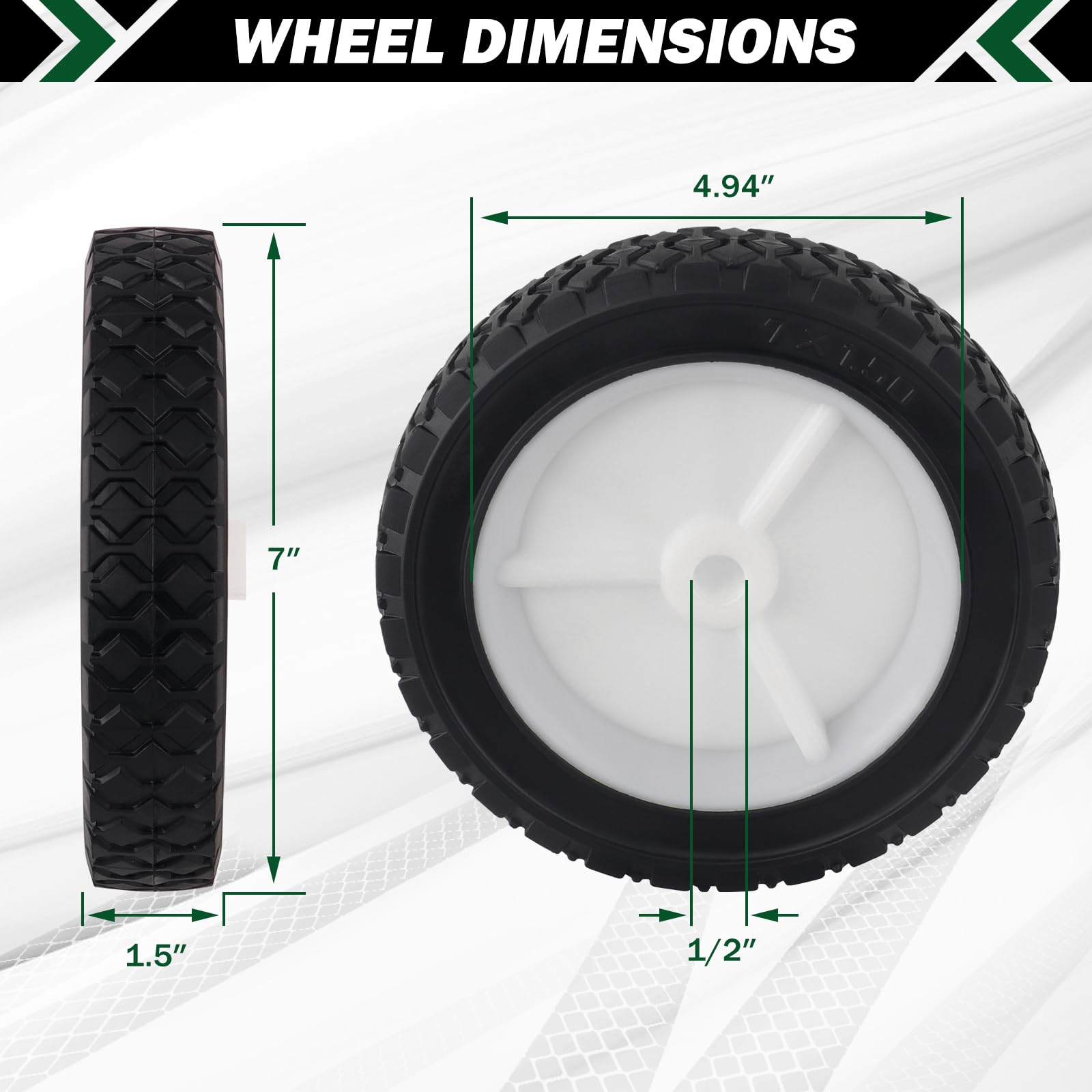 CheeMuii 7-inch wheels, universal-fit for many yard tools.