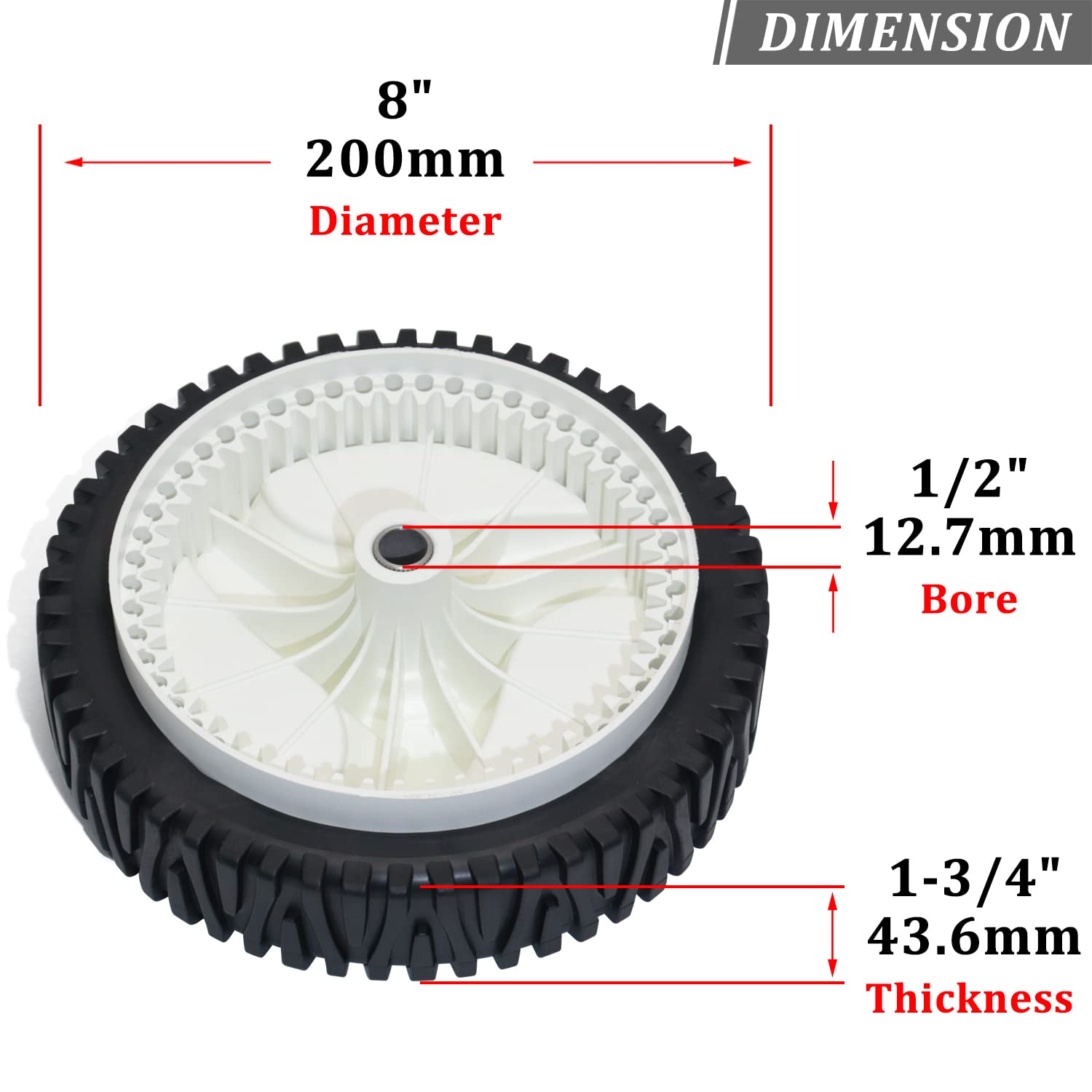 CheeMuii front-drive wheel close-up showing durable plastic-rubber construction
