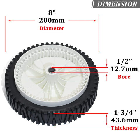 CheeMuii front-drive wheel close-up showing durable plastic-rubber construction