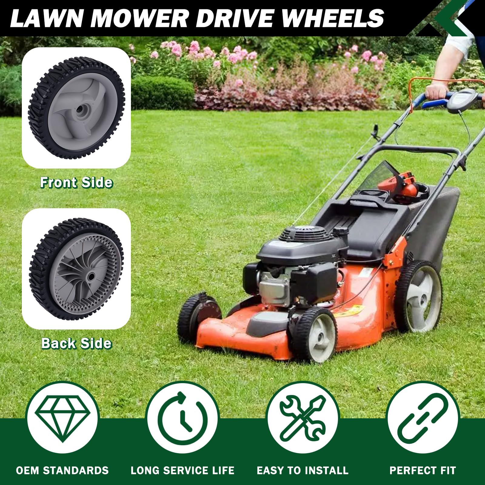 CheeMuii front-drive replacement wheels set for compatible mowers