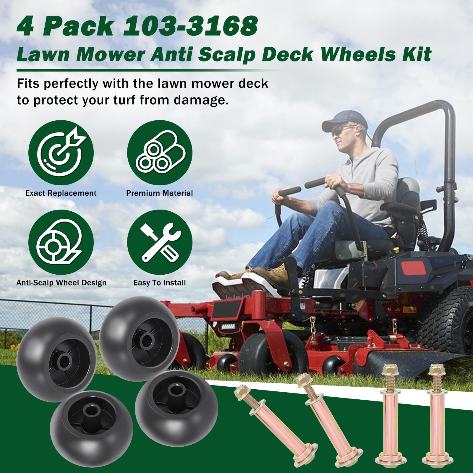 CheeMuii heavy-duty mower wheels provide durability and reduced turf wear