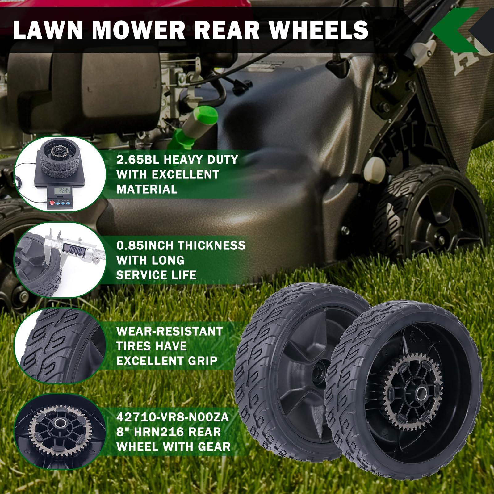 CheeMuii HRN216 8-inch wheels with metal gears for reliable drive engagement.