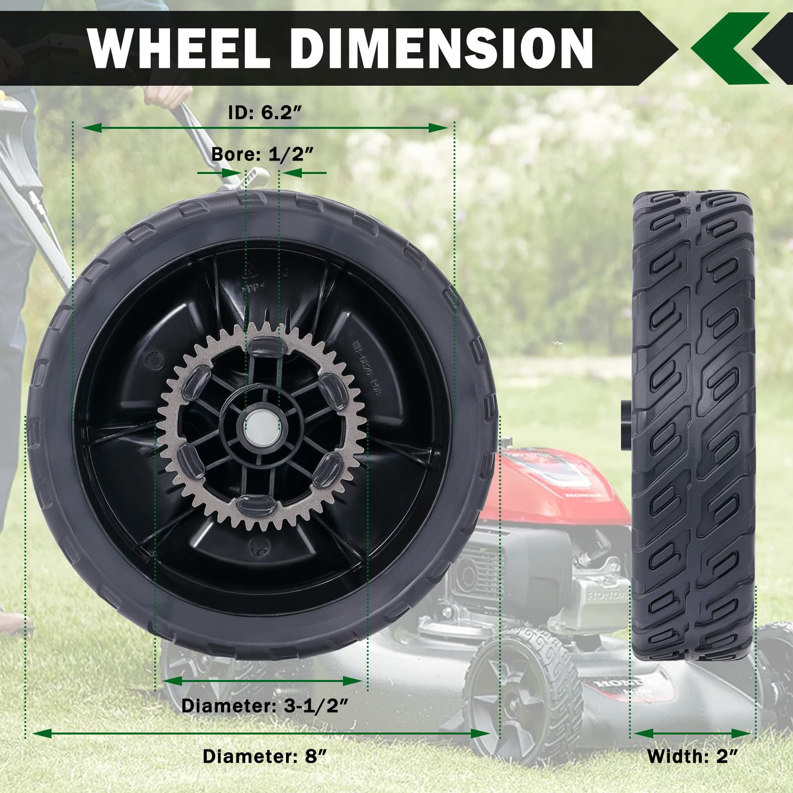 CheeMuii HRN216 installation diagram to quick swap your mower wheels.