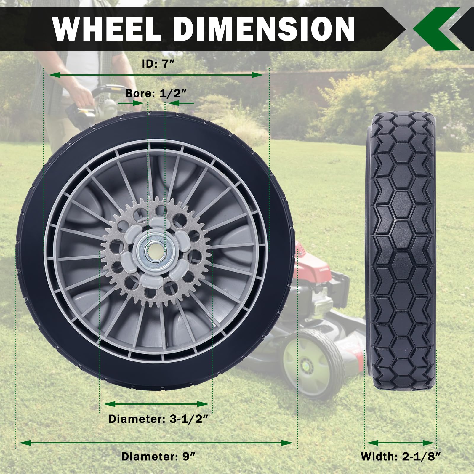 CheeMuii HRR216K3 VXAA rear wheels provide steady lawn traction.