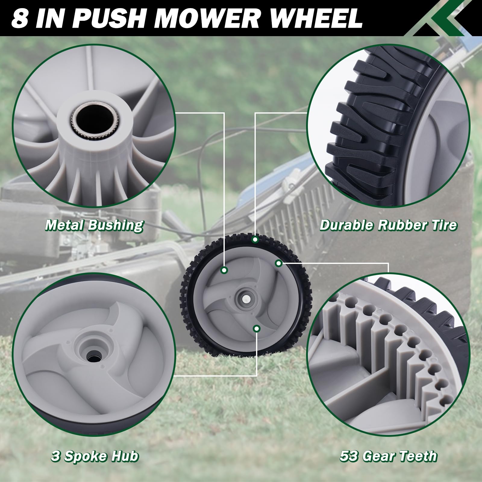 CheeMuii 8in mower wheel with 1/2-inch bore for simple install