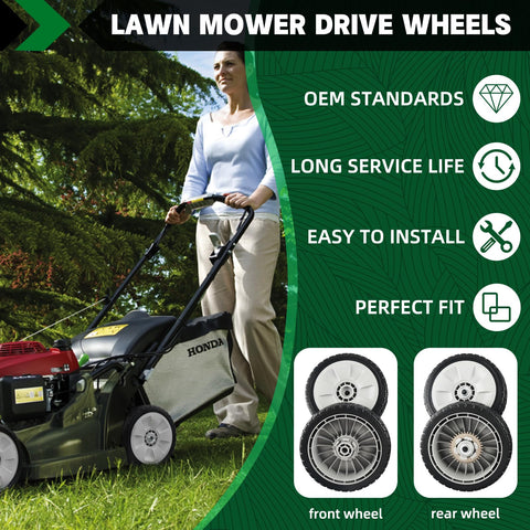 CheeMuii lawn mower wheels with drive gears shown for durable performance