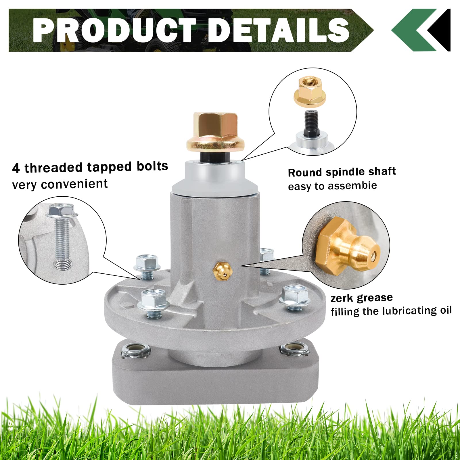 CheeMuii spindle grease zerks paired for easy lubrication during maintenance