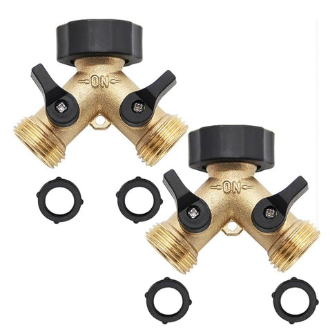 Cheerwater A30008-D brass hose Y connector with dual outlets for tidy garden watering.