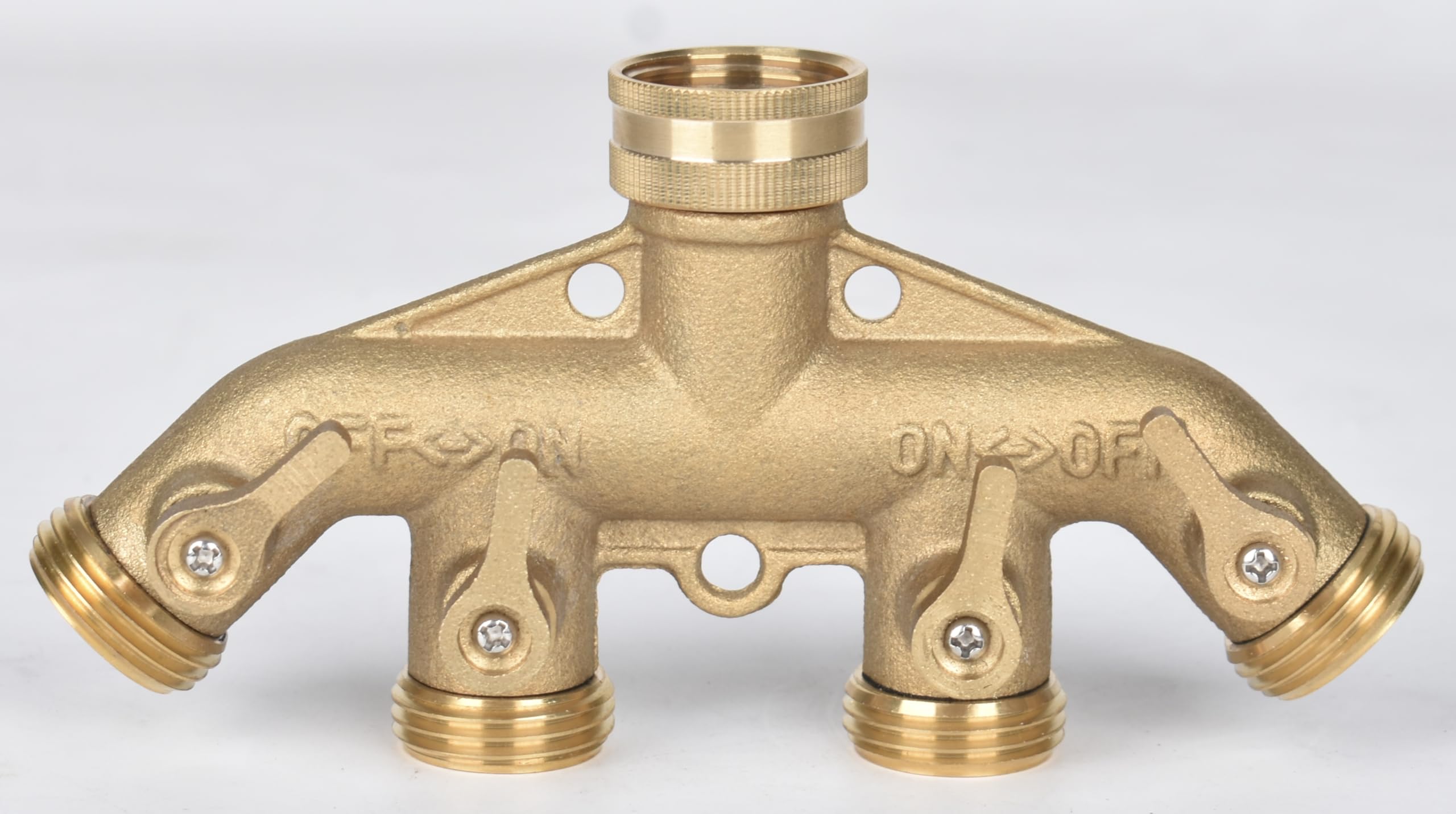 Cheerwater heavy-duty brass 4-way faucet splitter with independent shutoffs for multi-hose irrigation
