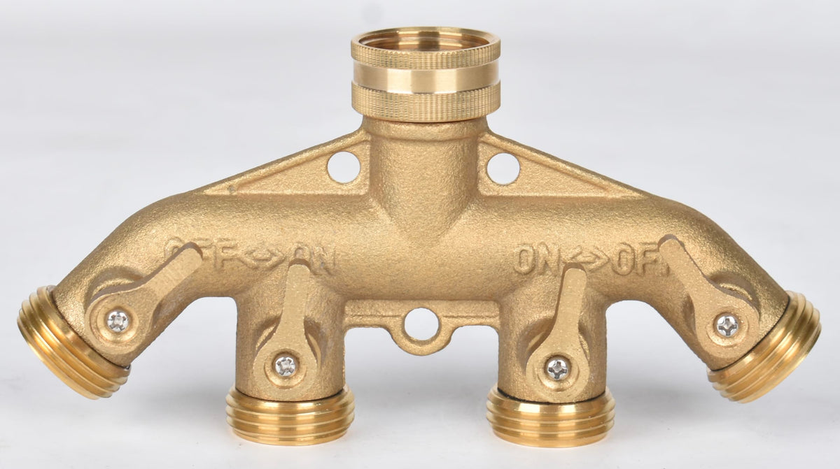 Cheerwater heavy-duty brass 4-way faucet splitter with independent shutoffs for multi-hose irrigation