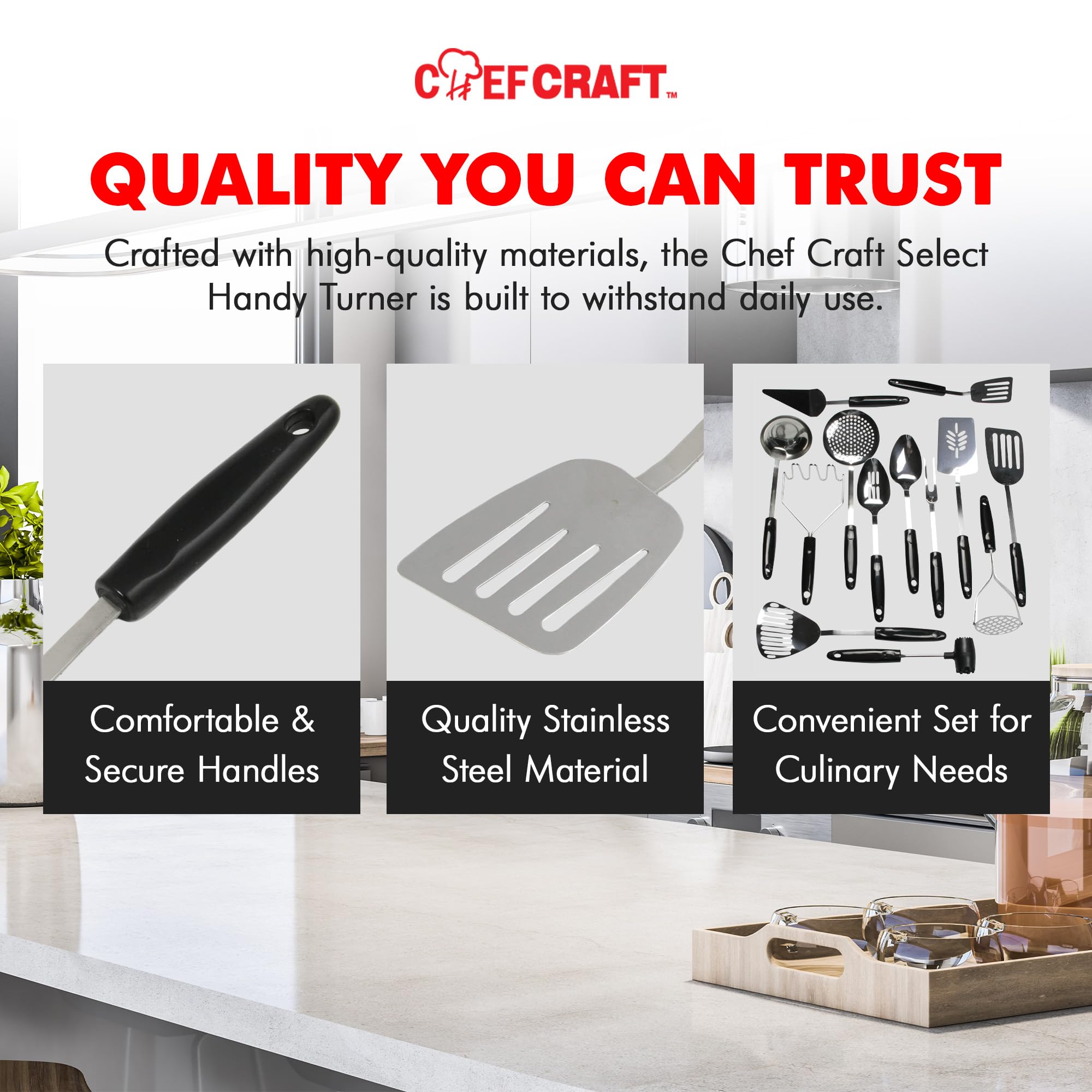 Chef Craft Select Turner/Spatula stainless steel blade, cast iron friendly.