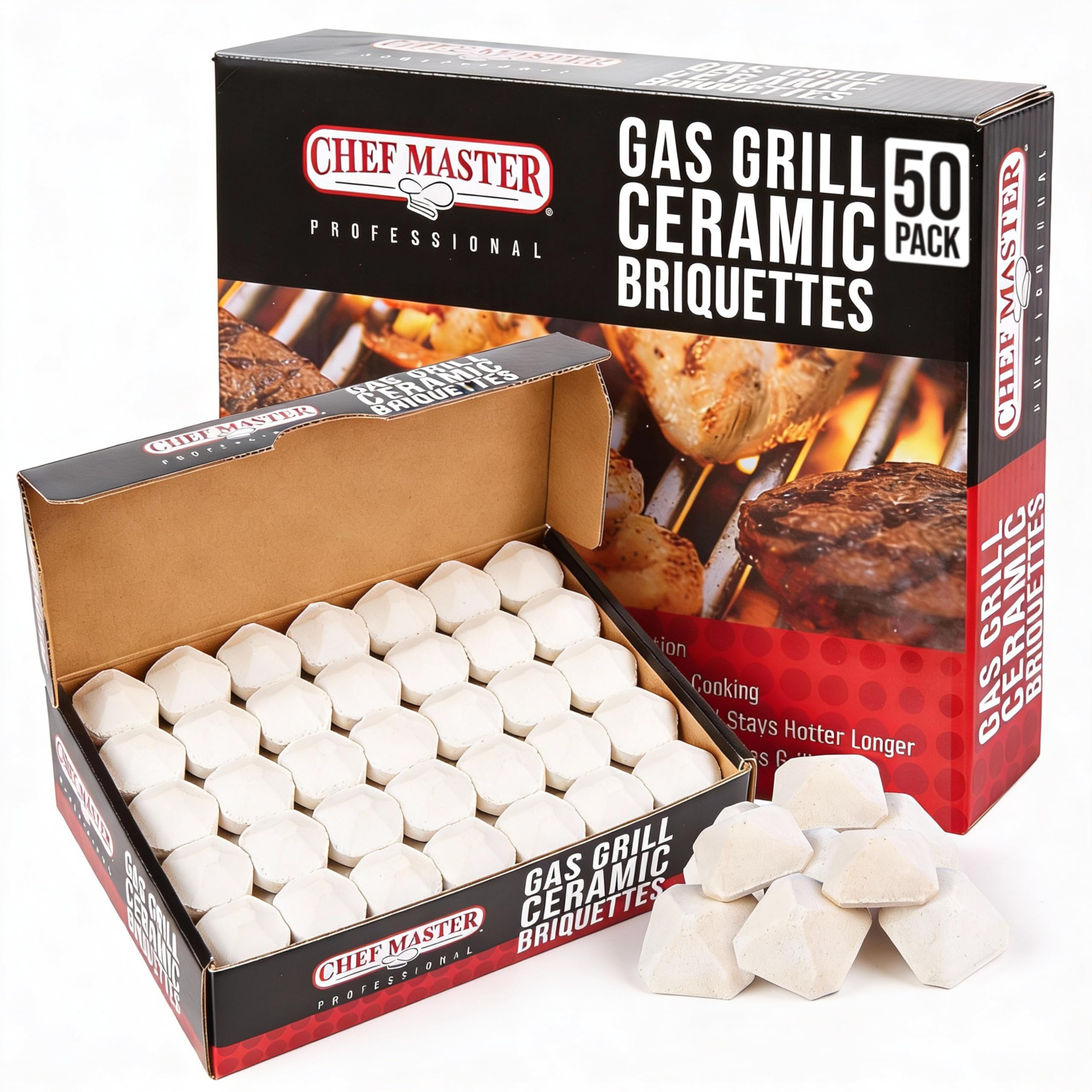 Chef Master ceramic briquettes for gas grill deliver even heat for consistent cooking.