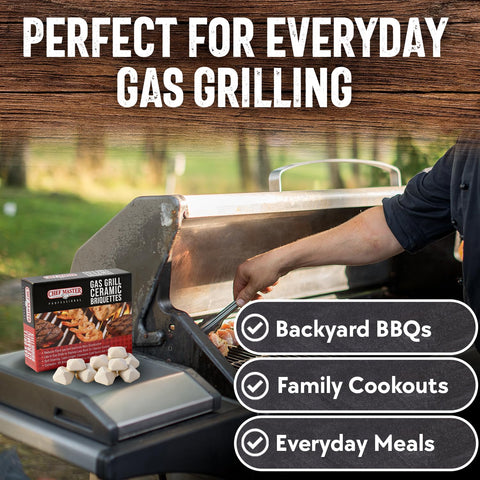 Chef Master ceramic briquettes reduce flare-ups while enhancing heat control during cooking.