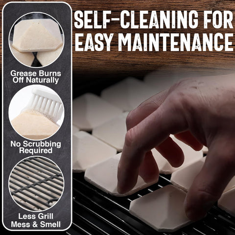 Chef Master briquettes absorb grease to assist safer grilling and easier cleanup.
