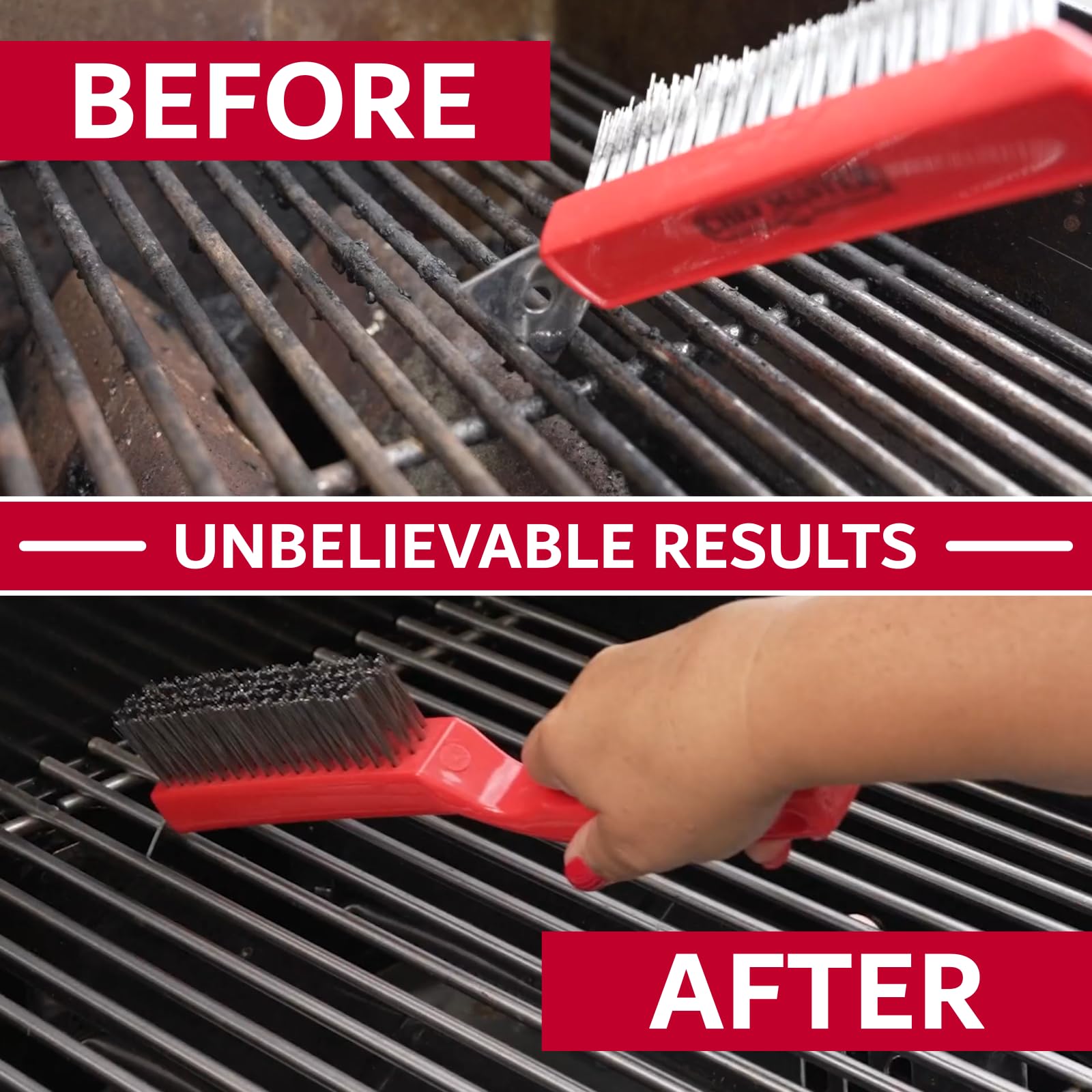 Chef Master scraper edge lifts stuck residue for easier cleanup