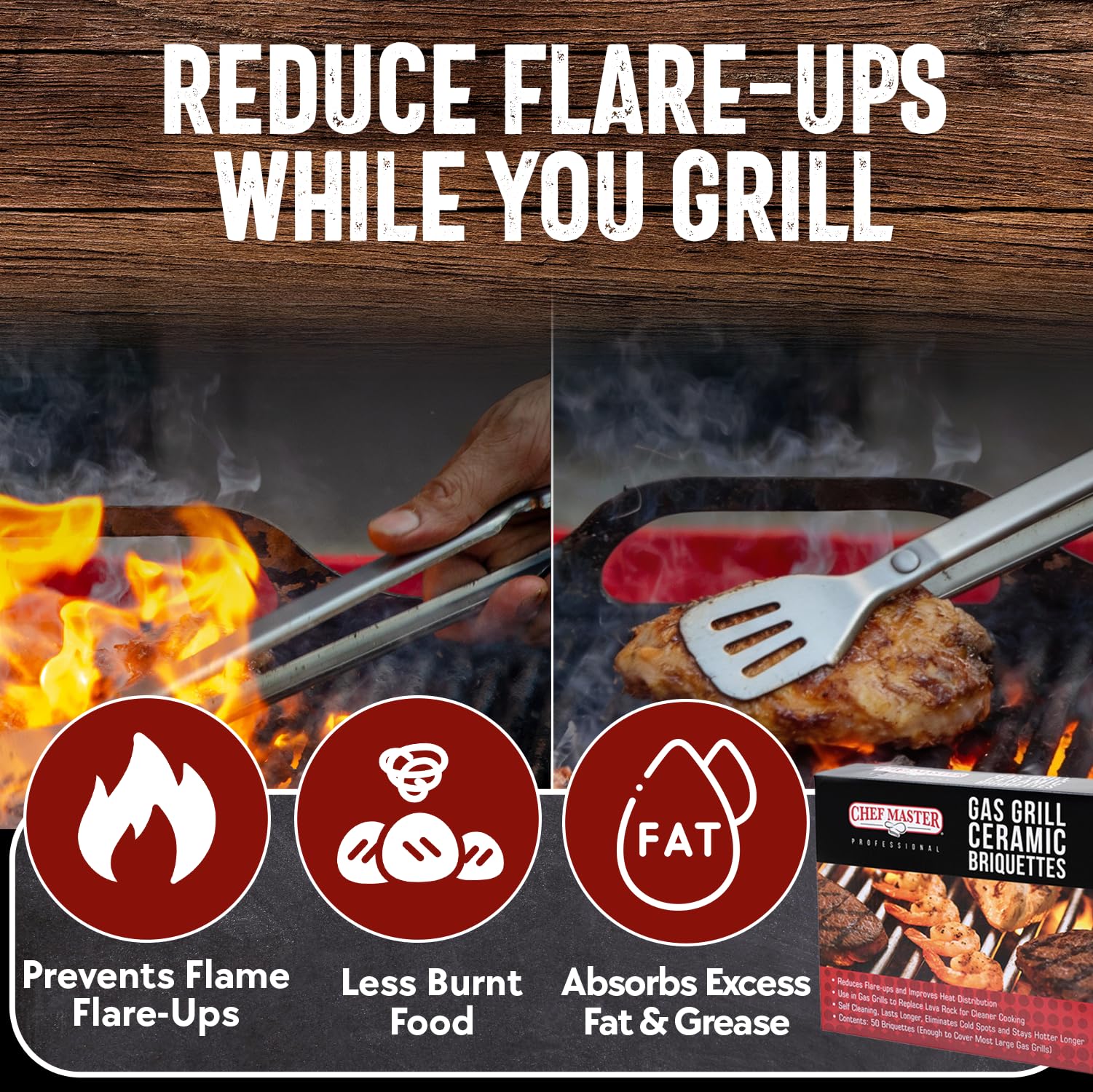 Chef Master self-cleaning briquettes for gas grill help keep the surface cleaner while cooking.