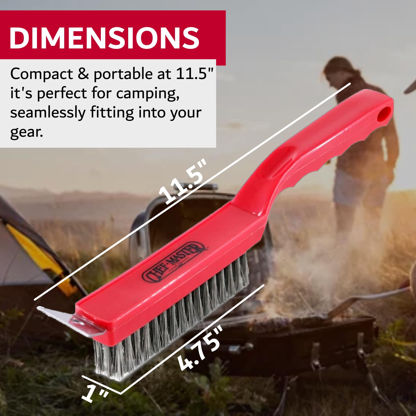 Chef Master wire bristles clean between grate bars for thorough outdoor grilling