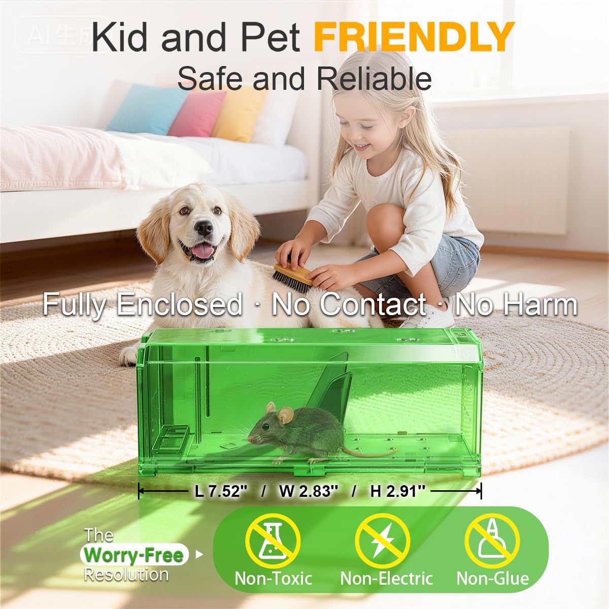 ChenFec mouse trap inside kitchen with easy setup and safe use.