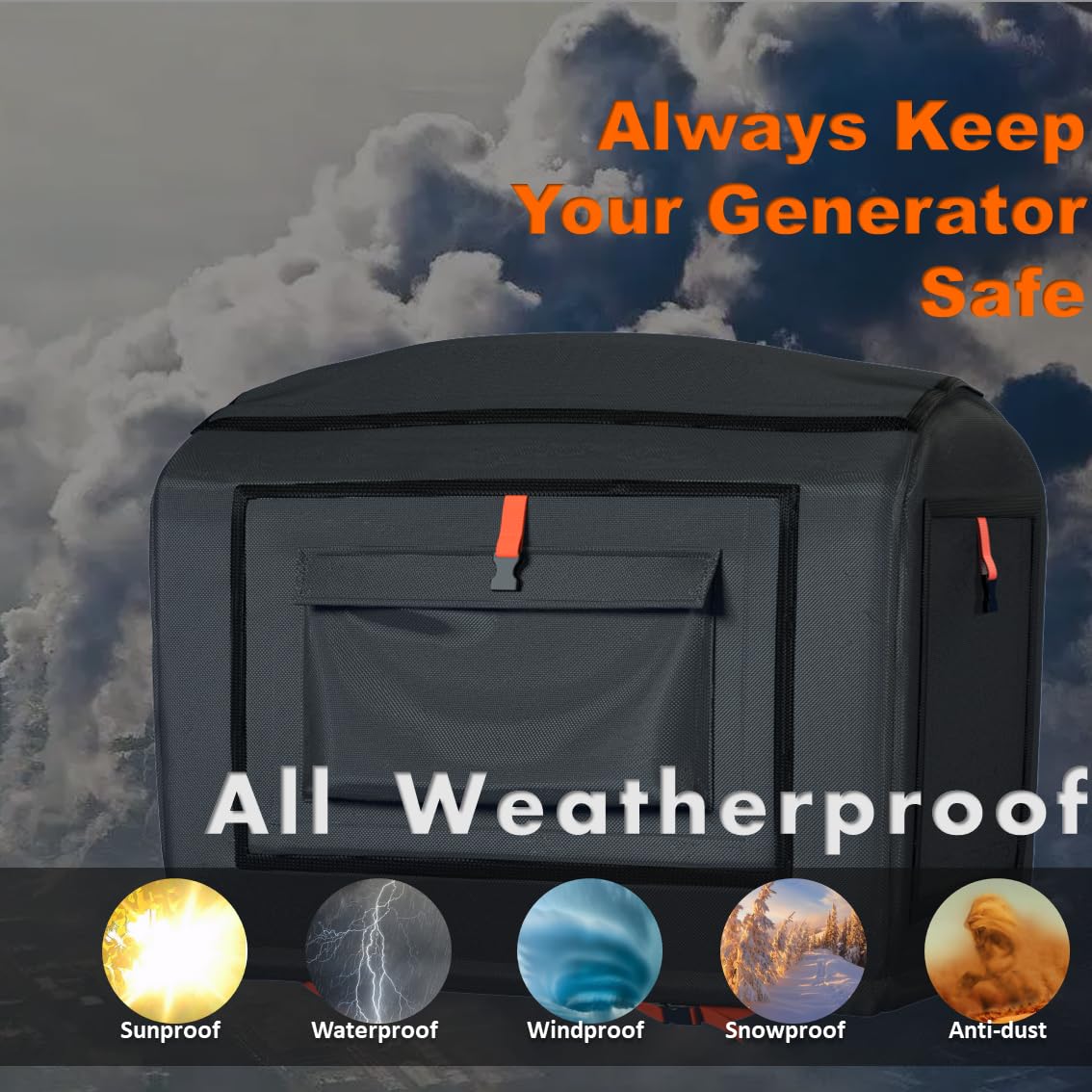 Large stand pockets for generator accessories and cords.