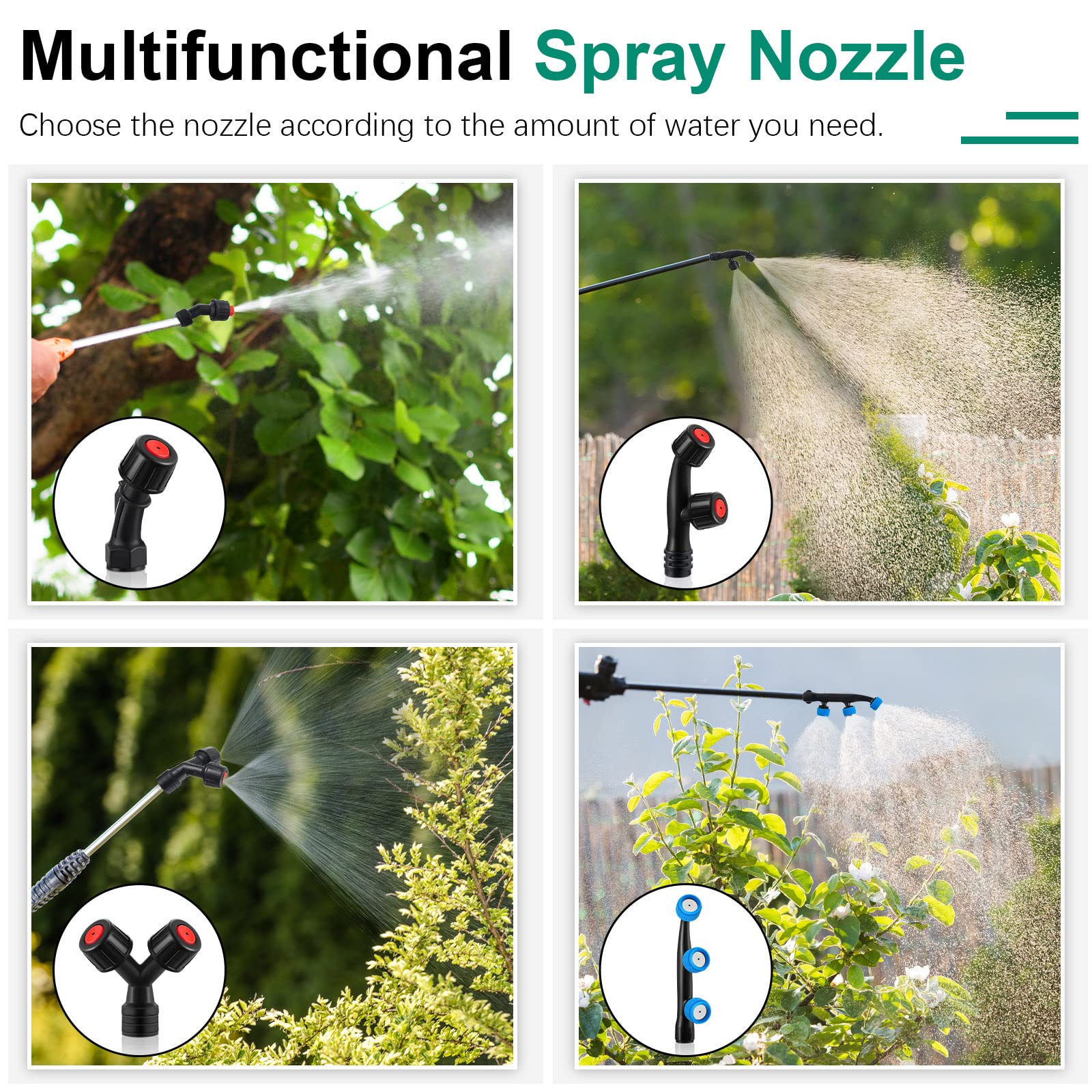 CHENGU fog-to-jet nozzle tips for flexible garden and cleaning applications.