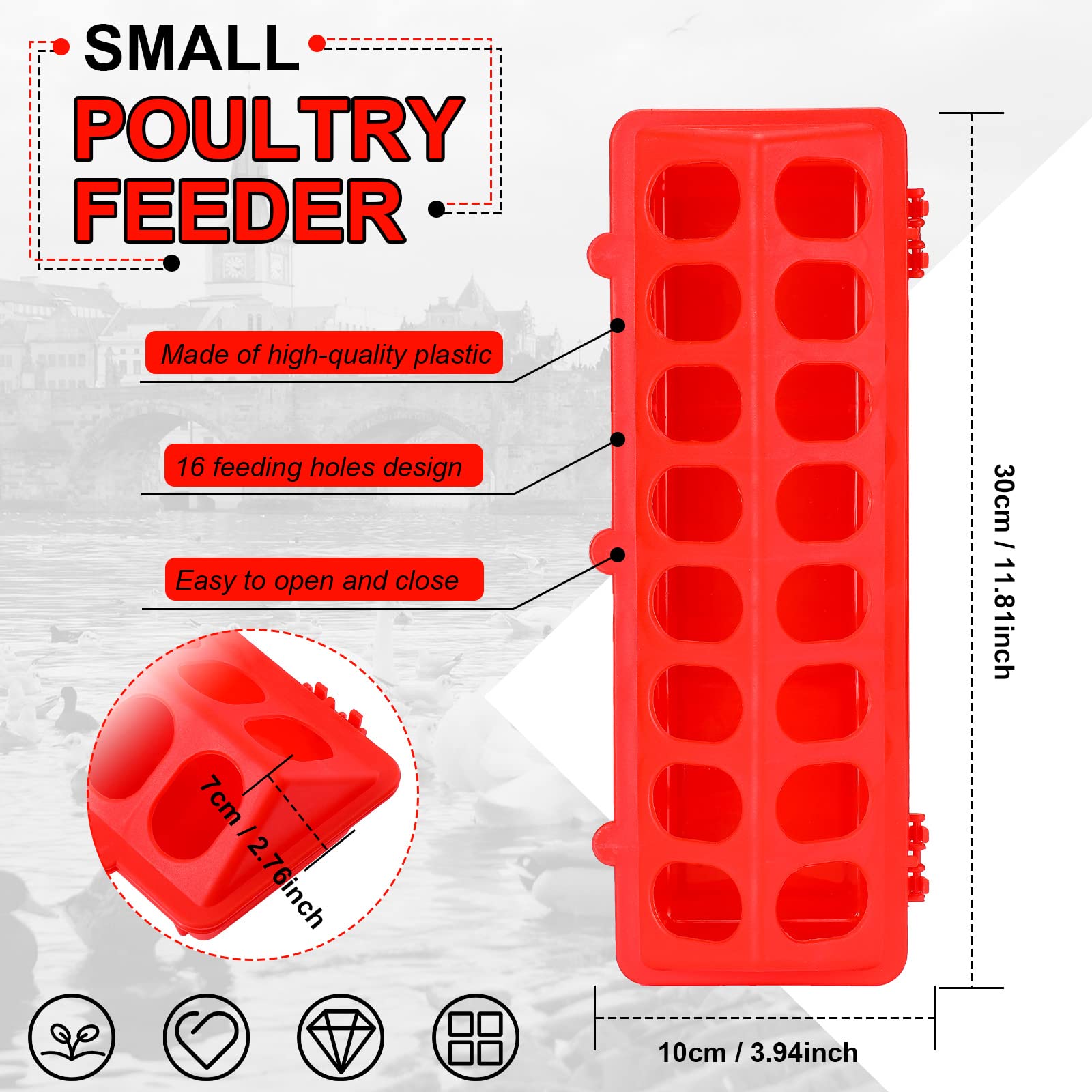 CHENGU four-piece flip-top poultry feeder side view