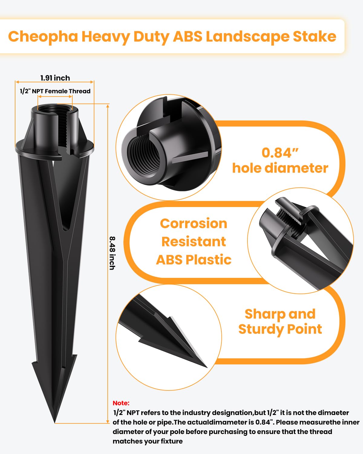 Cheopha half-NPT compatibility image shows 1/2 NPT thread suitability for lights