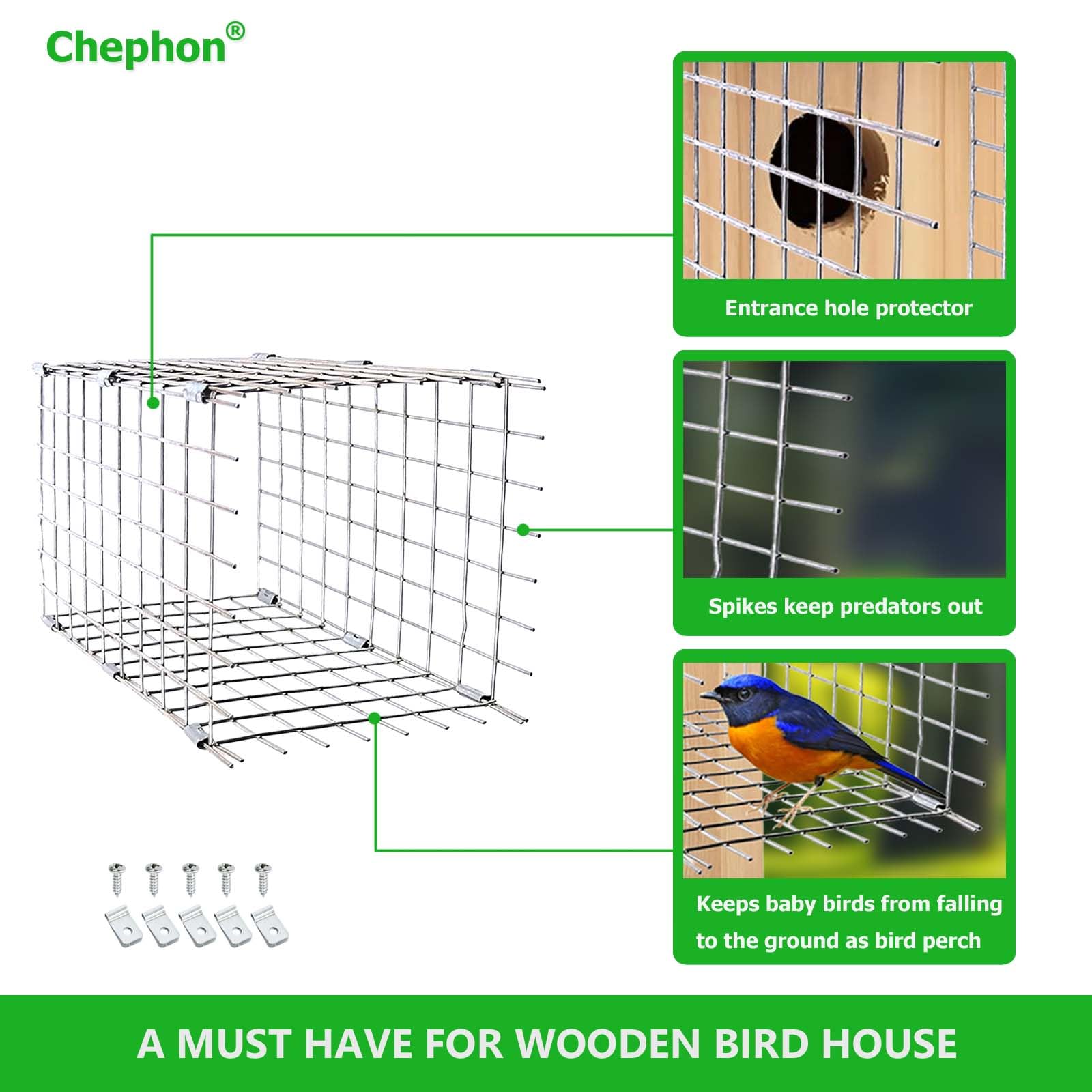 Chephon Bluebird Predator Guards installed on a bluebird nesting box entrance.
