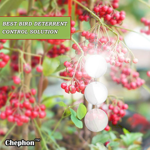 Chephon double-sided reflective discs catch sun from both sides to deter birds