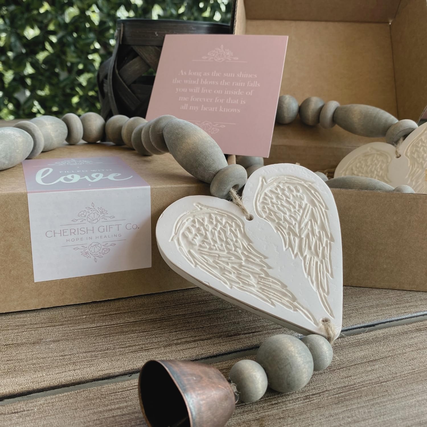 Cherish Gift Co. sympathy wind chime with natural jute loop for easy hanging